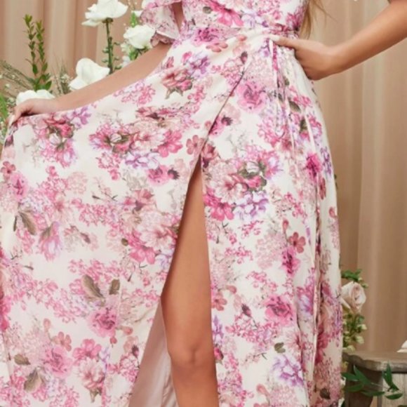 **HP** Cold Shoulder Wrap Tie Side Floral Dress - Picture 3 of 3